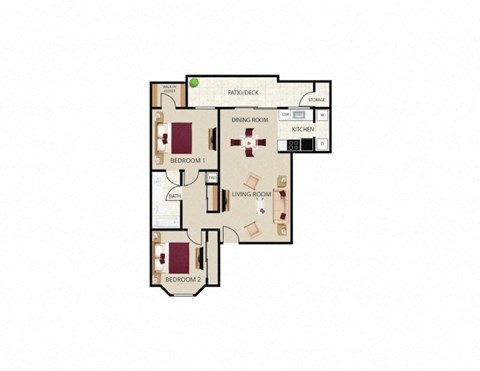a floor plan of a 367 square foot floor plan with two bedrooms and two baths